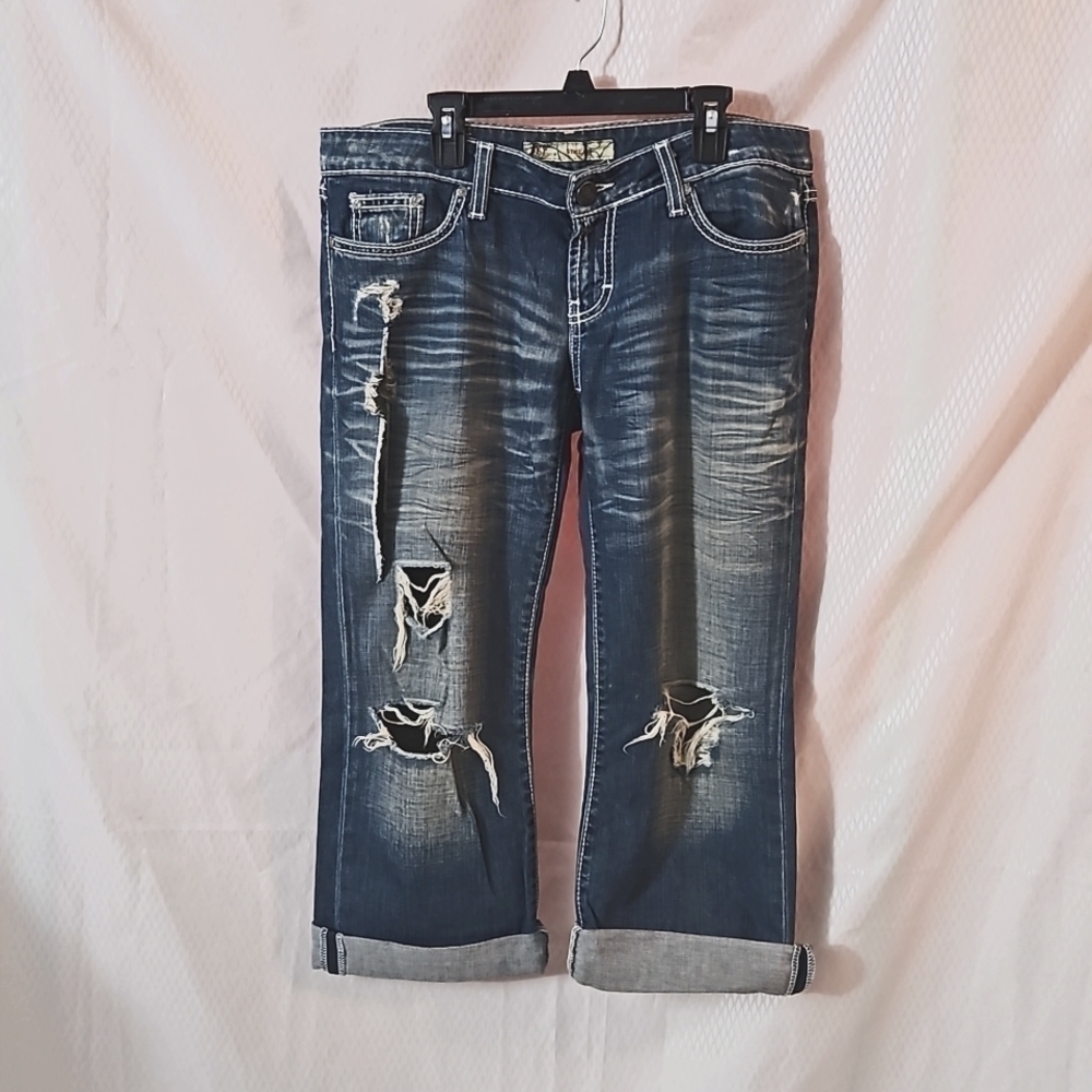 BKE Stella Denim Capri sz 29 Blue Distressed Pre-owned
